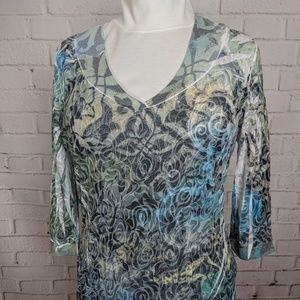 Cubism 3/4 sleeve burnout top